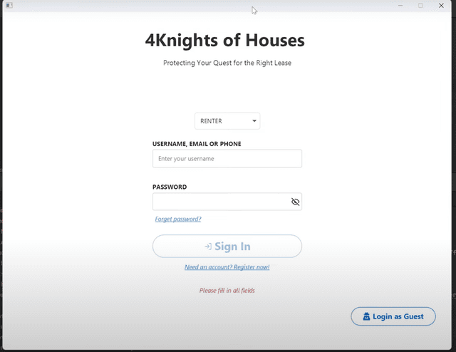 Rental agreement manager desktop application interface